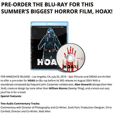 Pre-Order the Blu-Ray for this Summer’s Biggest Horror Film, ‘Hoax’